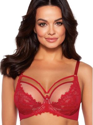 Soft red bra with lace and decorative straps on the neckline Ava 1824 Barbados