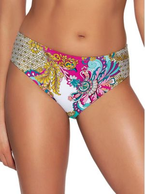 The bottom of the women's swimsuit is multi-colored swimming trunks with a colorful pattern Ava SF 161/12 Turquoise Paisley
