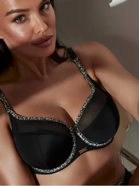 Ava 2272 Black Panther Half-Soft Bra - Leopard Trim, Black
