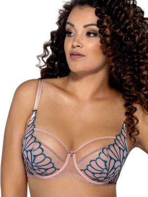 Semi-soft bra with turquoise embroidery for a full bust Ava 1927 Turquoise