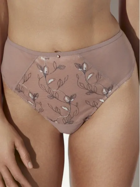 Ava 2274 Mocha Mousse Women's Briefs with Floral Embroidery
