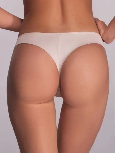 Women's beige thong panties with low waist and lace decor Ava 1396/S Crystal