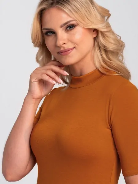 Women's Fitted Blouse in Quality Viscose with Short Sleeves and Stand-Up Collar Babell Edith