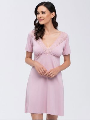 Short women's nightgown / house dress in viscose with short sleeves and lace neckline Babella Simone