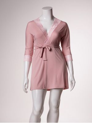 text_img_altShort women's dressing gown made of delicate pink viscose with lace decor Babella Primaveratext_img_after1