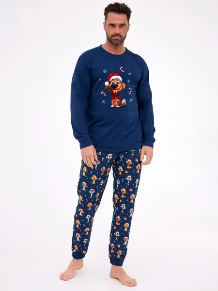 Men's cotton pajamas with festive funny dog print and patterned cuffed pants Cornette DR 115/294 Dog