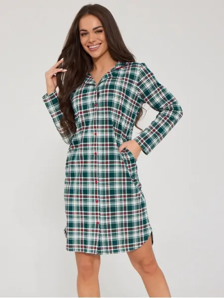 text_img_altCornette Francesca 2 DR 104/491 Women's Button-Front Nightdress with Pockets, Check, Slightly Longer Rounded Backtext_img_after1