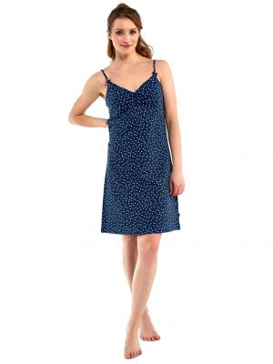 На картинці зображено - Жіноча коротка нічна сорочка / домашня сукня із синьої бавовни в горошок Cornette RM 610/251 Jessie 2 | фото 1