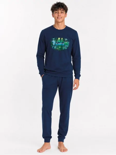 Cornette DR 998/62 AI Boys' Pajama Set, Sizes 164-188 - Loungewear with Ribbed Cuffs and Modern Top Print