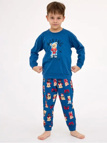 Autumn-winter long cotton pajamas with cuffs and funny print on sweatshirt and pants for boy Cornette DR 593/178 Boxer, 92-128