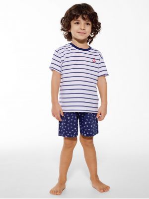На картинке изображено - Хлопковая пижама / домашний комплект в моряцкую полоску для мальчика Cornette 801/111 Marine (92-128) | фото 1