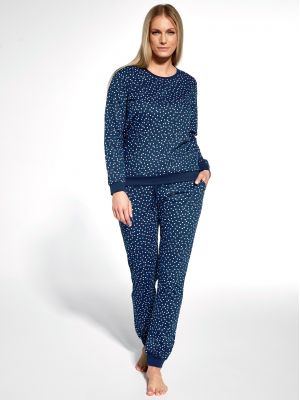 На картинке изображено - Женская пижама / домашний комплект из качественного мягкого хлопка в горошек: кофта и длинные штаны с карманами Cornette DR 163/355 Kelly | фото 1