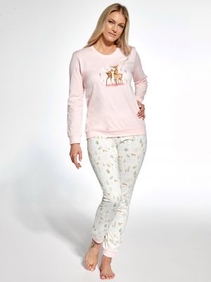 На картинке изображено - Женская хлопковая пижама / домашний комплект с длинными рукавами и принтом на груди Cornette 467/343 Fall | фото 1