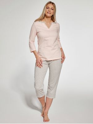 Женская пижама / домашний комплект из качественного хлопка: розовая кофта и узорчатые штаны Cornette DR 766/358 Cindy