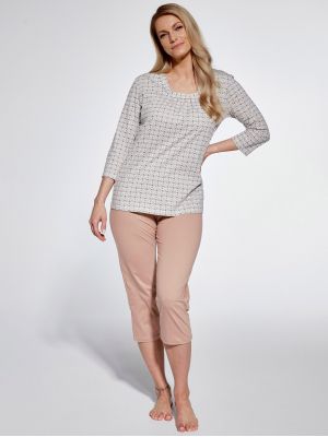 Жіноча піжама / домашній комплект із якісної бавовни: кофта з геометричним малюнком та однотонні штани Cornette DR 767/359 Nadia