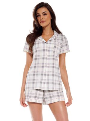 text_img_altWomen's Classic Checkered Cotton Pajama Set: Button-Up Tee and Short Shorts Cornette 346/295 Erica 2text_img_after1