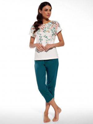 Women's Charming Floral Print Cotton Tee and Solid Pants Pajama Set Cornette 369/281 Spring