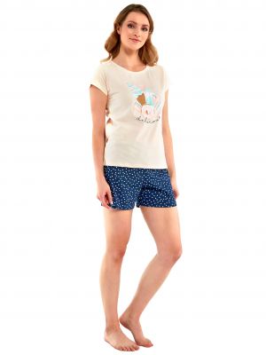 На картинке изображено - Женская хлопковая пижама / домашний комплект со "сладким" узором на кофте и шортами в горошек Cornette KR 628/248 Delicious | фото 1