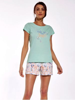 Жіноча піжама з бавовни / домашній комплект з 3-х предметів для будь-якого настрою: футболка, шорти та штани Cornette KR 665/280 Wake Up