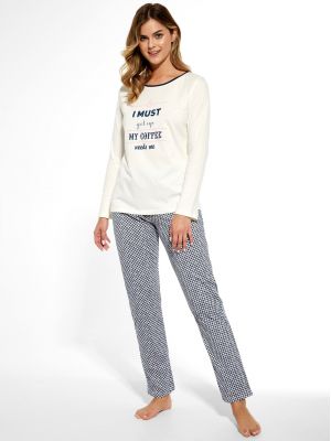 На картинке изображено - Женская хлопковая пижама / домашний комплект с длинными рукавами Cornette DR 655/311 Coffee | фото 1