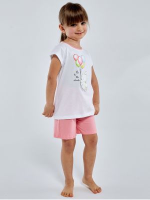 На картинці зображено - Дитяча бавовняна піжама / домашній комплект для дівчинки з принтом на футболці та рожевими шортами Cornette KR 745/102 Balloons 2 | фото 1
