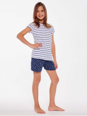 На картинці зображено - Бавовняна піжама / домашній комплект для дівчинки підлітка з коротким рукавом Cornette 246/103 Marine (140-164) | фото 1