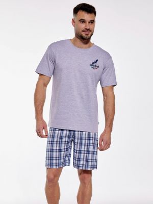 На картинке изображено - Мужская хлопковая пижама / домашний комплект: футболка с принтом и клетчатые шорты Cornette Canyon 326/164 | фото 1