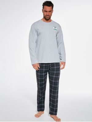 Men's cotton pajamas / home set: long-sleeved melange sweater and plaid pants Cornette DR 124/243 Adventure
