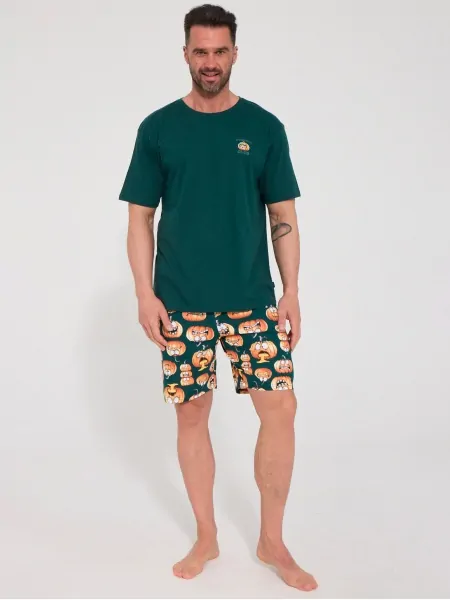 text_img_altCornette 326/326 Pumpkin Club 2 Men's Pajama Set with T-Shirt and Shorts - Fun Pumpkin Printtext_img_after1