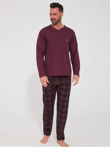 text_img_altCornette DR 122/334 Russell Men's Burgundy Pyjama Set – Long-Sleeved Top and Checked Trouserstext_img_after1