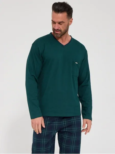 Пижама мужская Cornette Anthony DR 122/335, хлопок в бордовых оттенках, V-вырез, брюки в клетку
