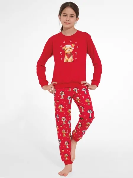 Cornette Dog 2 DR 594/206 Girls' Pajama Set - Puppy-Print Top, Red