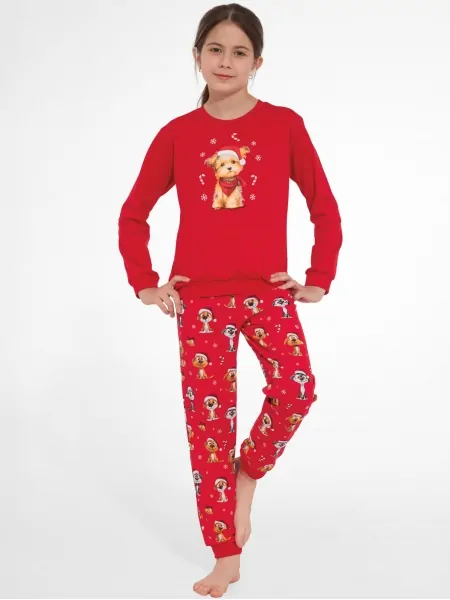 Cornette Dog 2 DR 592/206 Teen Girls' Pajama Set - Puppy-Print Top, Red