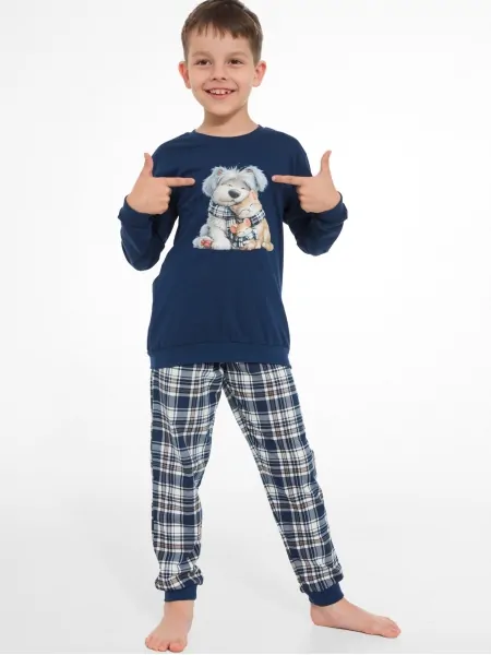 Пижама для мальчика Cornette Boy Kids 593/185 Home Friends 104-128 - тёмно-синие оттенки, манжеты