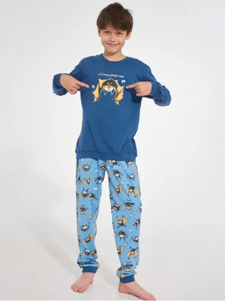 Cornette 966/188 Bat 3 Teen Boys' Pajama Set, Sizes 134-164 - Modern Fun Bat Print