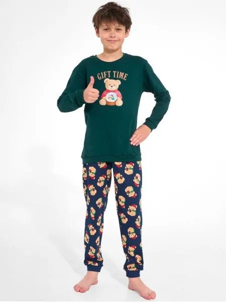 Піжама для хлопця-підлітка Cornette Gift Time DR 966/184, лонгслів з ведмедиком, зелена