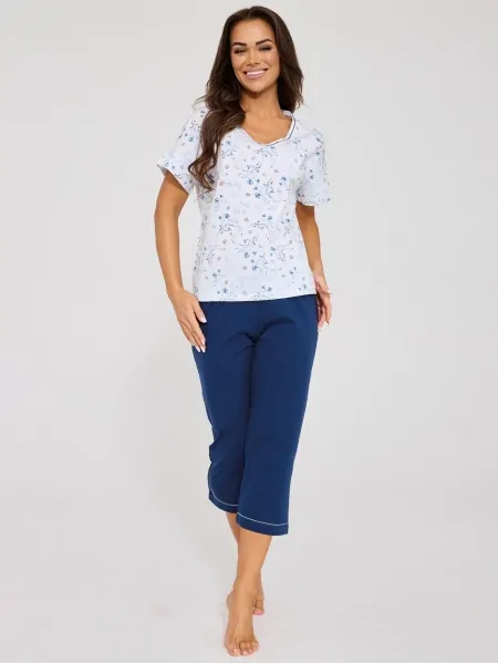 Cornette KR 876/346 Gianna Women's Cotton Pajamas with Floral Print and 7/8 Pants