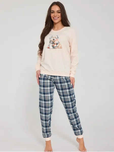 Cornette DR 671/478 Home Friends Women's Pyjama Set with a Cute Print on the Top and Cuffed Checked Trousers