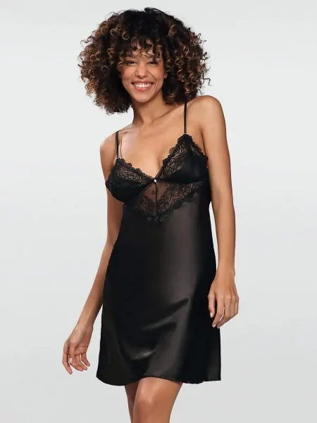 text_img_altWomen's short satin nightgown / slip with lace inserts Dkaren Francestext_img_after1
