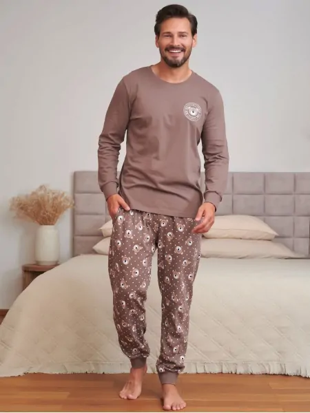 Doctor Nap PMB 7508 Men's Pyjama Set – Cappuccino, with Cuffs and Pockets