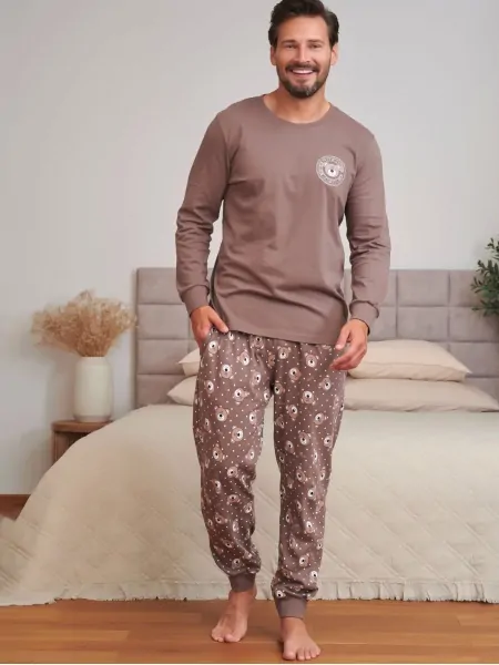 Doctor Nap PMB 7508 Big Men's Pyjama Set in Cappuccino with Cuffs and Pockets