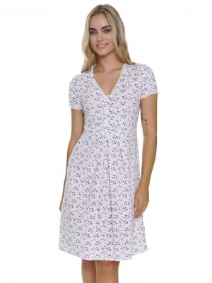 Елегантна жіноча нічна сорочка з кишенями / домашня сукня довжиною до середини коліна з квітковим візерунком, застібкою на кнопки та ніжним мереживним декором Doctor Nap TCB 5335