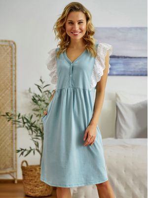 Women's Mid-Thigh Maternity Cotton Nursing Button Nightdress Doctor Nap TCB 5363