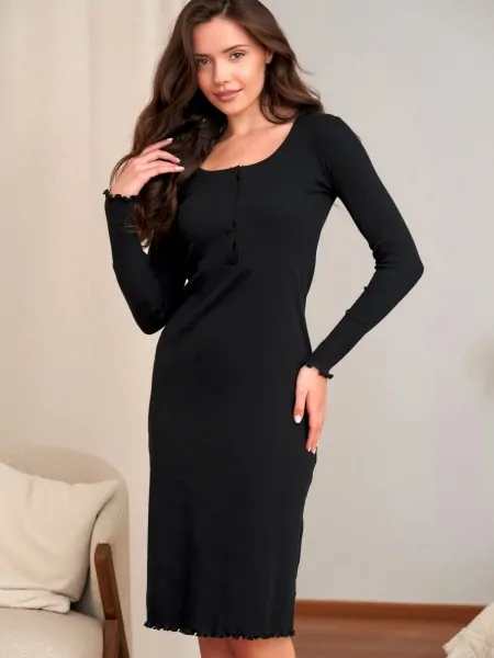 text_img_altDoctor Nap TCB 7531 Women's Fitted Long Ribbed Nightdress / Home Dress – Snap-Fastened Necklinetext_img_after1