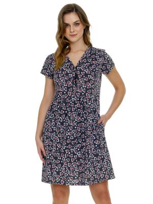 Жіноча коротка нічна сорочка / домашня сукня із м’якої бавовни з сердечним візерунком із застібкою на кнопках Doctor Nap TCB 9930