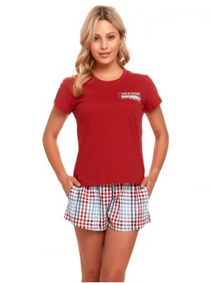 На картинке изображено - Женская летняя хлопковая пижама / домашний комплект с клетчатыми шортами Doctor Nap PM.4415 | фото 1
