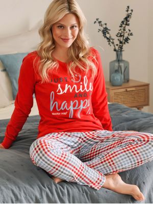Women's cotton pajamas / home set with long sleeves and plaid pants Doctor Nap PM 4533