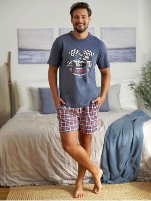 На картинці зображено - Чоловічий домашній комплект / піжама з короткими картатими шортами Doctor Nap PMB 5353 | фото 1