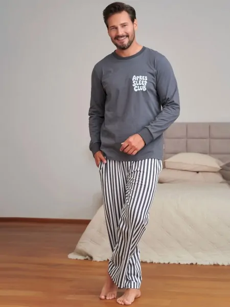 Doctor Nap PMB 7524 Big Men's Pyjama Set, 100% Cotton, Graphite, Larger Sizes