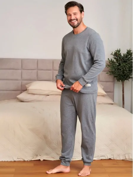 Doctor Nap PMB 7568 Men's Pyjama Set, 100% Ribbed Cotton, Grey